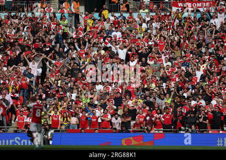 London, Großbritannien. 06. Aug. 2023. Arsenal-Fans. FA Community Shield Match, Arsenal gegen Manchester City im Wembley Stadium in London am Sonntag, den 6. August 2023. Nur redaktionelle Verwendung. Bild von Andrew Orchard/Andrew Orchard Sportfotografie/Alamy Live News Credit: Andrew Orchard Sportfotografie/Alamy Live News Stockfoto