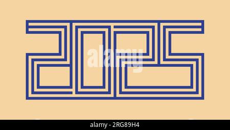 2025. Frohes Neues Jahr. Einfache, sportliche Linien, frohes neues Jahr 2025. Abstrakte Zahlenvektordarstellung. Weihnachtsdesign für Grußkarte, Einladung Stock Vektor