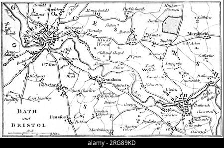 Eine Karte von Bath und Bristol UK gescannt mit hoher Auflösung aus einem Buch, das 1806 gedruckt wurde. Glaubte, dass es keine Urheberrechte gibt Stockfoto