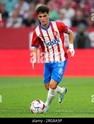 Girona, Spanien. 06. Aug. 2023. Miguel Gutierrez vom FC Girona während des Costa Brava Cup-Spiels vor der Saison zwischen dem FC Girona und SS Lazio, das am 6. August 2023 in Girona, Spanien, im Montilivi-Stadion gespielt wurde. (Foto: Alex Carreras/PRESSINPHOTO) Kredit: PRESSINPHOTO SPORTS AGENCY/Alamy Live News Stockfoto