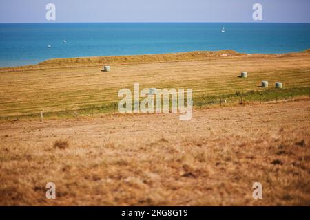 Malerische Panoramalandschaft von Sainte-Marguerite sur Mer, Normandie in Frankreich Stockfoto