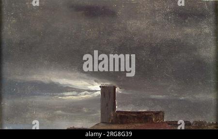 Wolken über einem Gebäude mit Turm zwischen 1788 und 1857 von Johan Christian Dahl Stockfoto