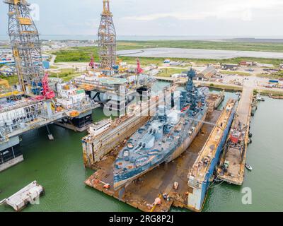 Galveston, TX, USA - 23. Juli 2023: Luftbild Gulf Copper Dry Dock and Rig Repair Stockfoto