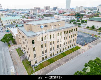 Galveston, TX, USA - 23. Juli 2023: Luftfoto ATNT Gebäude Galveston Texas Stockfoto