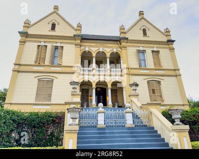 Galveston, TX, USA - 23. Juli 2023: Historische Häuser in Galveston Beach, Texas Stockfoto