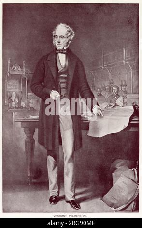 Henry John Temple, 3. Viscount Palmerston (1784 - 1865), britischer Staatsmann und zweimal Premierminister des Vereinigten Königreichs in der Mitte des 19.. Jahrhunderts. Stehen in den Houses of Parliament, London. Stockfoto