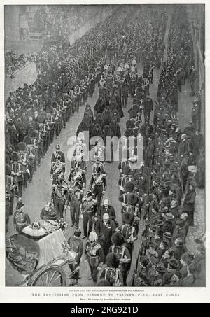 Die königlichen Trauernden folgten der Kutsche, von Osborne zum Trinity Pier, East Cowes. Stockfoto