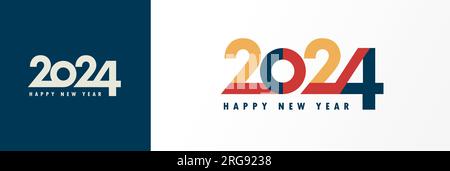 2024 Happy New Year – Design-Konzept für das Typografie-Logo. 2024-Vektordarstellung für Terminkalender, Kalendertitel, Jahresbericht Stock Vektor