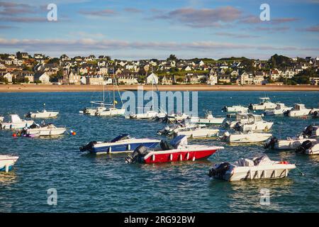 Viele Yachten im Hafen von Erquy, Bretagne, Frankreich Stockfoto