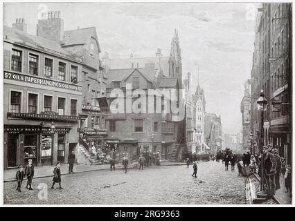 Die High Street des alten Mannes von Johannes kennen, in die er kurz nach seiner Ernennung in die Kirche von St. Giles in 1559. Stockfoto