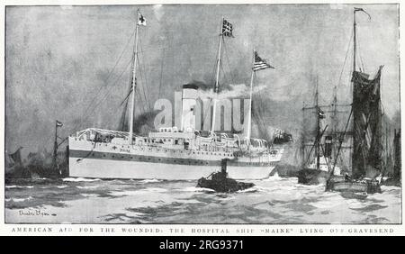 Amerikanische Hilfe für Verwundete, das Krankenhausschiff RFA Maine liegt vor Gravesend, Kent. Stockfoto