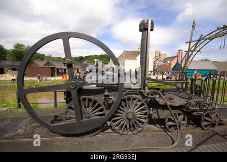 Eisenarbeiten auf einer Eisenbahnstrecke im Blists Hill Museum in der Severn Gorge bei Telford, Shropshire. Stockfoto