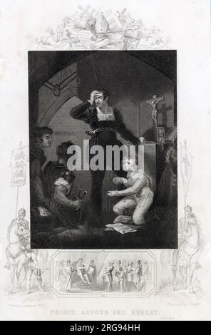 Der junge Prinz Arthur, Herzog von Bretagne, im Chateau de Falaise gefangen gehalten, wird bewacht von Hubert de Burgh, 1. Graf von Kent. Arthur war einmal Richard I.' bevorzugter Nachfolger. Arthur verschwand im April 1203 und viele sahen die Hand von König John in seinem Schicksal. Stockfoto