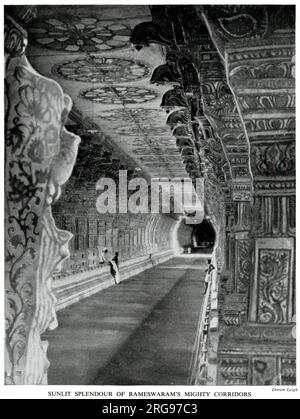 Das Innere (der große Korridor) des Ramanathaswamy Tempels, Rameswaram Island, Tamil Nadu, Indien, ein hinduistischer Tempel im dravidianischen Stil, der dem gott Shiva gewidmet ist. Stockfoto