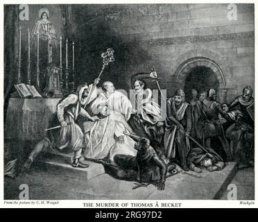 Mord an Thomas und Becket durch vier Ritter in der Kathedrale von Canterbury. Die Attentäter dachten, sie würden König Heinrich II. Gefallen, aber sie haben sich geirrt. Stockfoto