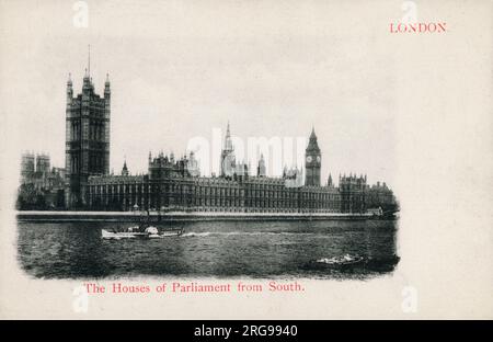 London - die Houses of Parliament vom Südufer der Themse. Stockfoto