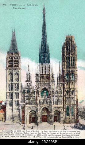Westfassade der Kathedrale Notre-Dame, Rouen. Die Kirche war das höchste Gebäude der Welt von 1876-1880 mit einer Höhe von 151m m. Stockfoto