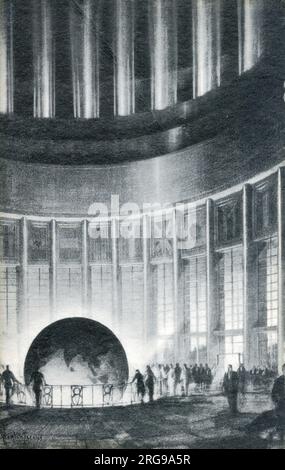 Ford World - Der Revolving Globe. A Century of Progress International Exposition war eine Weltausstellung, die unter dem Bureau International des Expositions (BIE) registriert war und von 1933 bis 1934 als Chicago World's Fair zur Feier des hundertjährigen Bestehens der Stadt stattfand. Das Thema der Messe war technologische Innovation. Stockfoto