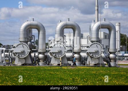 Werne, Nordrhein-Westfalen, Deutschland - Kompressorstation für Erdgas und zukünftig auch Wasserstoff. Open Grid Europe wird seine H2-Schulung tra nutzen Stockfoto