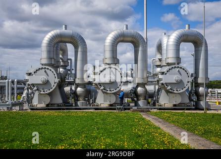 Werne, Nordrhein-Westfalen, Deutschland - Kompressorstation für Erdgas und zukünftig auch Wasserstoff. Open Grid Europe wird seine H2-Schulung tra nutzen Stockfoto