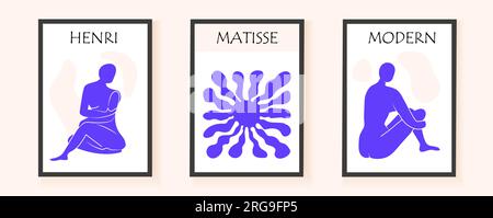 Inspirierte Matisse abstrakte Figuren Vektorset. Blauer Pflanzenzweig. Florale Matisse-Elemente in zeitgenössischem Stil Stock Vektor