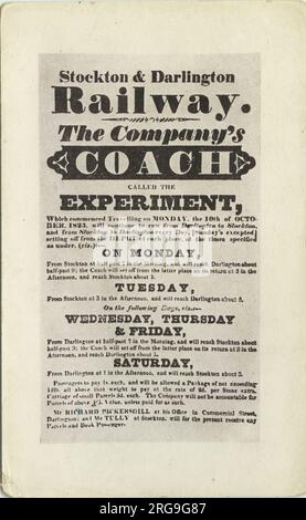Stockton & Darlington 1837 Eisenbahn-Experiment Poster - The Rocket, Durham, England. Stockfoto