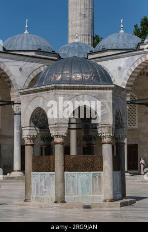 Istanbul, Türkei, Türkiye. Innenhof der Blauen Moschee (Sultan-Ahmed-Moschee) Stockfoto