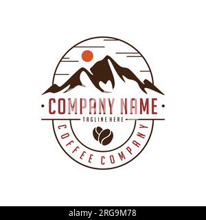 Logo der Coffee Company mit Bergdesign. Vektordarstellung Stock Vektor