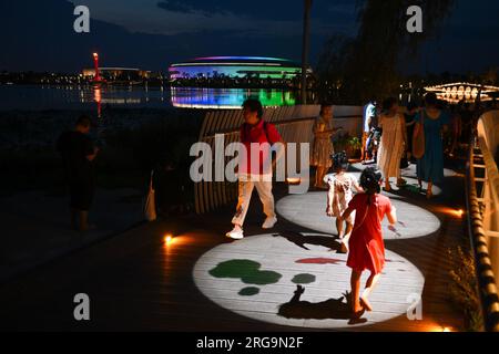 Chengdu, Chinas Provinz Sichuan. 8. Aug. 2023. Der Kessel ist während der Abschlusszeremonie der FISU Summer World University Games 31. in Chengdu, Provinz Sichuan im Südwesten Chinas, am 8. August 2023 zu sehen. Kredit: Wu Gang/Xinhua/Alamy Live News Stockfoto