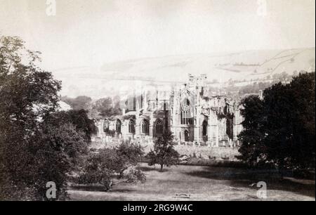 St. Mary's Abbey, Melrose, Roxburghshire, an der schottischen Grenze - teilweise zerstörtes Kloster der Zisterzienserordnung Stockfoto