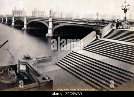 Westminster Bridge Steps und Themse, London Stockfoto