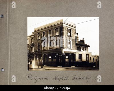 Foto von Belgrave Tavern, Finchley, London. Die Hauptseite des Aufdrucks (hier abgebildet) zeigt: Ecke auf der Ansicht des Pubs. Auf der Rückseite des Aufdrucks (auf Anfrage erhältlich) steht: Nichts für die Belgrave Tavern, Finchley, London N12 9QG. Seit Juli 2018 . Früher La zeez;Autumn House;Belgrave;O'Neills;Pages Bar;Drummonds und jetzt Resham Restaurant . Besitzer Finchley High Road Securities, aber seit August 2017 ist er im Geschäft Stockfoto