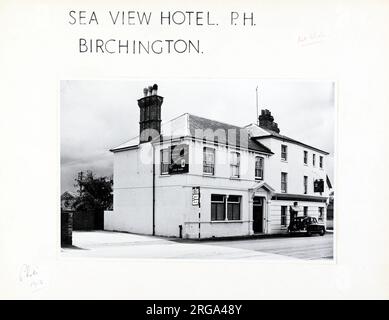 Foto: Sea View Hotel, Birchington, Kent. Die Hauptseite des Aufdrucks (hier abgebildet) zeigt: Linke Seite in der Ansicht des Pubs. Auf der Rückseite des Aufdrucks (auf Anfrage erhältlich) ist Folgendes angegeben: Trading Record 1950 . 1963 für das Sea View Hotel, Birchington, Kent CT7 9RA. Seit Juli 2018 . Jetzt nur noch Seaview. Shepherd Neame Stockfoto