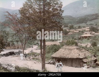 Miyagino Village, jetzt wahrscheinlich Miyagino-ku in der Stadt Sendai, Japan. Vintage 19. Jahrhundert Foto. Stockfoto