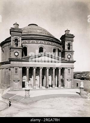 Vintage 19. Jahrhundert Foto: Die Basilika der Himmelfahrt unserer Lieben Frau, allgemein bekannt als die Rotunde von Mosta oder der Mosta Dome, Malta Stockfoto