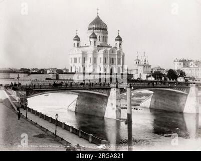 Kathedrale Christi des Erlösers, russisch-orthodoxe katholische Kirche, Moskau, Russland. Vintage 19. Jahrhundert Foto. Stockfoto