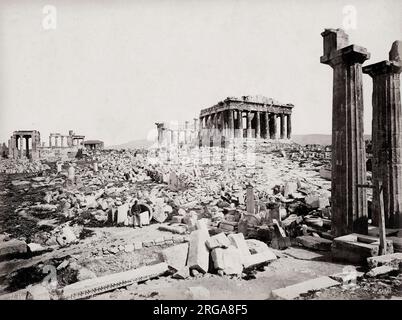 Gesamtansicht der Ruinen der Akropolis, Athen, Griechenland, Ende des 19.. Jahrhunderts. Stockfoto