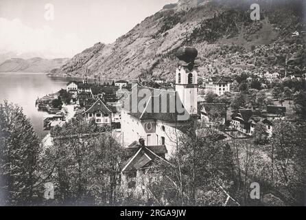 Foto des 19. Jahrhunderts - Gersau am Ufer des Vierwaldstättersees, Schweiz Stockfoto