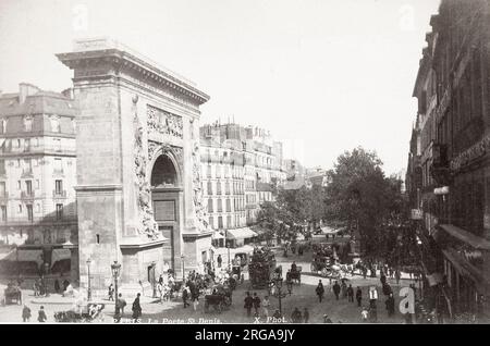 Vintage 19. century Photograph - Porte Saint Denis, mit geschäftigen traffic, Paris Frankreich Stockfoto