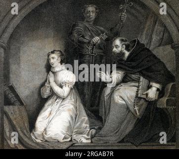 Lady Jane Grey betet vor ihrer Hinrichtung am 12. Februar 1554 Stockfoto
