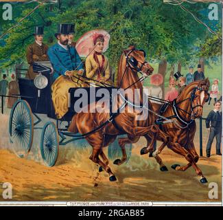 Der Prinz und die Prinzessin von Wales (Edward und Alexandra) in einer Kutsche auf der Rotten Row, Hyde Park, London. Stockfoto