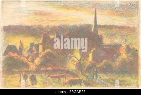 Eglise et ferme d'Eragny (Kirche und Farm in Eragny) 1890 von Camille Pissarro Stockfoto