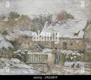 Farm in Montfoucault: Schneeeffekt 1874–1876 von Camille Pissarro Stockfoto