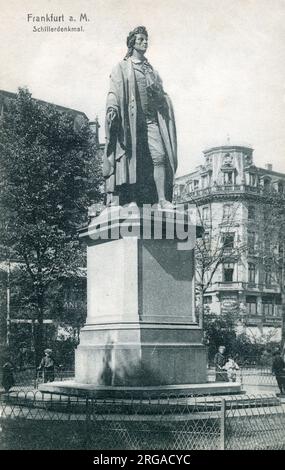 Statue von Johann Christoph Friedrich (von) Schiller (1759-1805), deutscher Dichter, Philosoph, Arzt, Historiker, und Dramatiker in Frankfurt am Main. Stockfoto