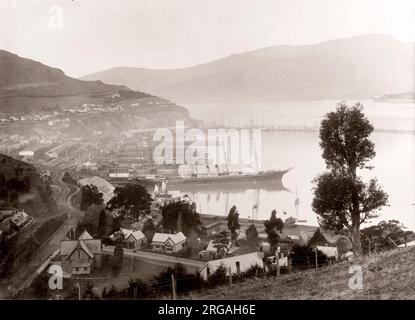 C 1890 s Vintage foto Neuseeland - der Hafen von Lyttelton - Übersicht RMS Tainui Stockfoto