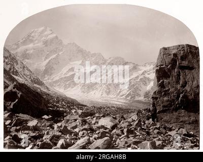 C 1890 s Vintage foto Neuseeland Aoraki/Mount Cook im Schnee Stockfoto