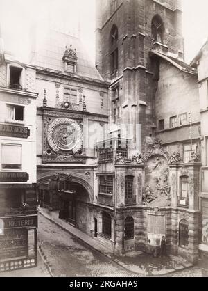 19. Jahrhundert Vintage-Foto: Rouen große Uhr, Grand Horloge und Gebäude. Frankreich. Stockfoto