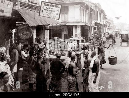 C 1880 Südostasien - Straßenszene in Singapur, Schneider Stockfoto