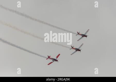 Speck-Fehraltorf, Zürich, Schweiz, 1. Juli 2023 Pilatus PC-7 Flugzeugvorführungen während einer Flugschau Stockfoto