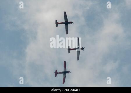 Speck-Fehraltorf, Zürich, Schweiz, 1. Juli 2023 Pilatus PC-7 Flugzeugvorführungen während einer Flugschau Stockfoto